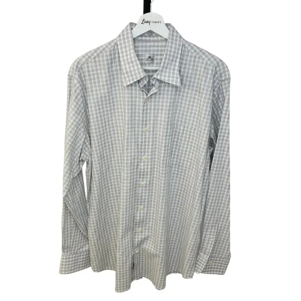 Peter Millar Men's Cotton Plaid Gray Classic Button Down Size Large